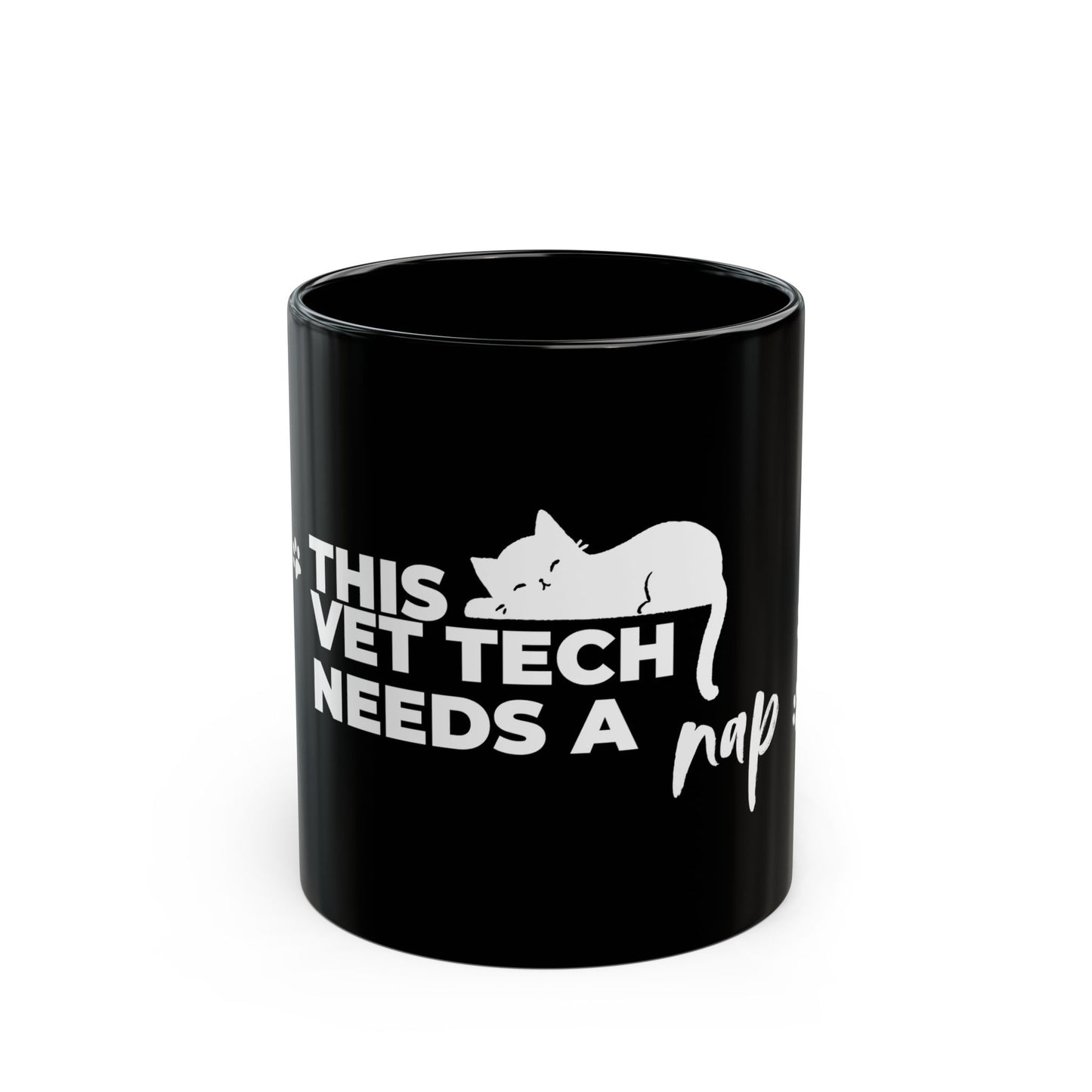 Sleepy Cat Vet Tech Mug  | Black [This Vet Tech Needs A Nap]