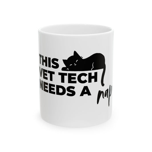 Sleepy Cat Vet Tech Mug | White [This Vet Tech Needs A Nap]