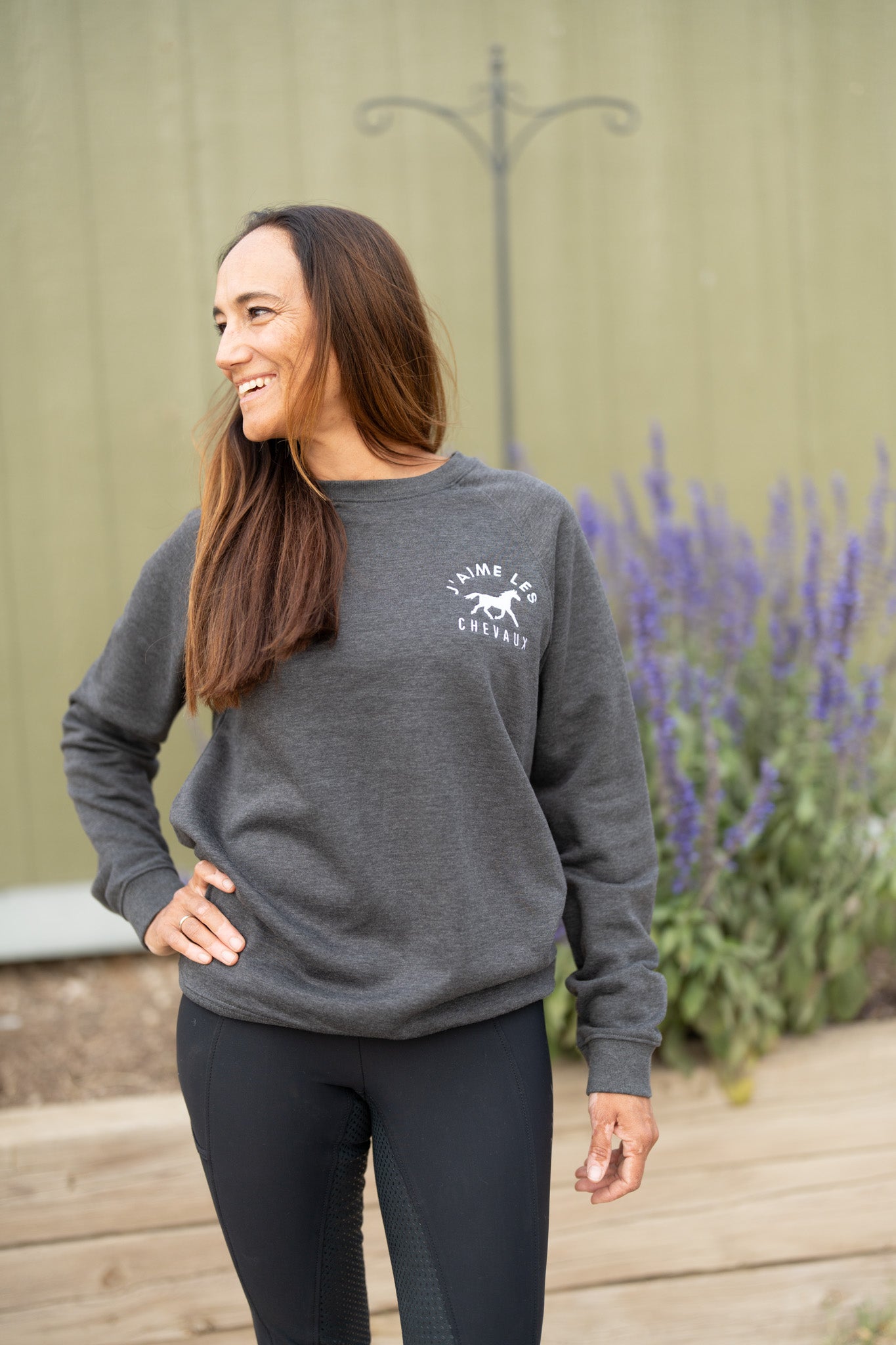 I Love Horses (In French) Crew neck Sweatshirt (Dark Colors) | j'adore les chevaux